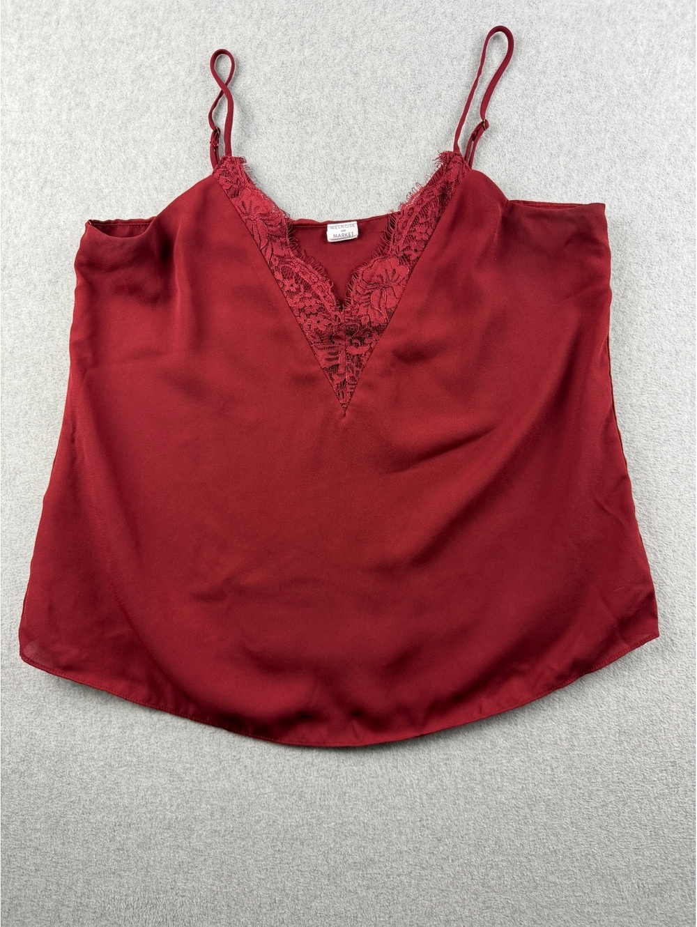 Melrose and Market M Burgundy Lace Trim V Neck Cami Tank Adjustable Straps